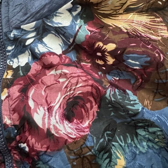 Vintage 80s Windbreaker Basic Editions Women Size L Floral Jacquard Lining Retro - Picture 7 of 11
